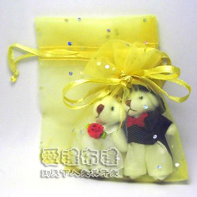 婚禮小物，淡金色鑽點紗袋8x10cm @1包20個@1個2元 - 20110726151611_666203968.jpg(圖)