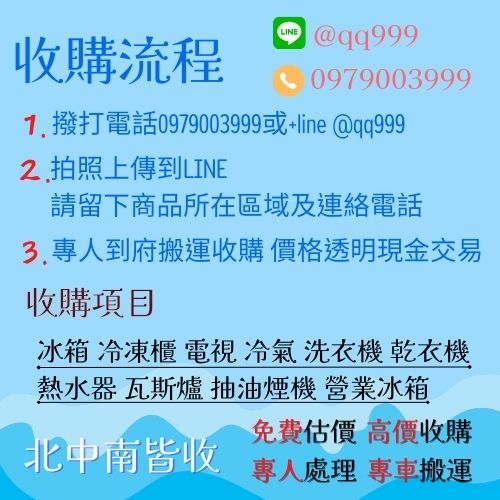 台中中古家電收購 二手家電 買賣 冷氣機 冰箱 洗衣機 0979003999 - 20220721155814-390401685.jpg(圖)