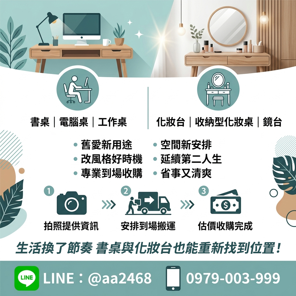 書桌與化妝台不要急著丟 二手家具收購更省事 0979003999 - 20240609112039-877873026.jpg(圖)