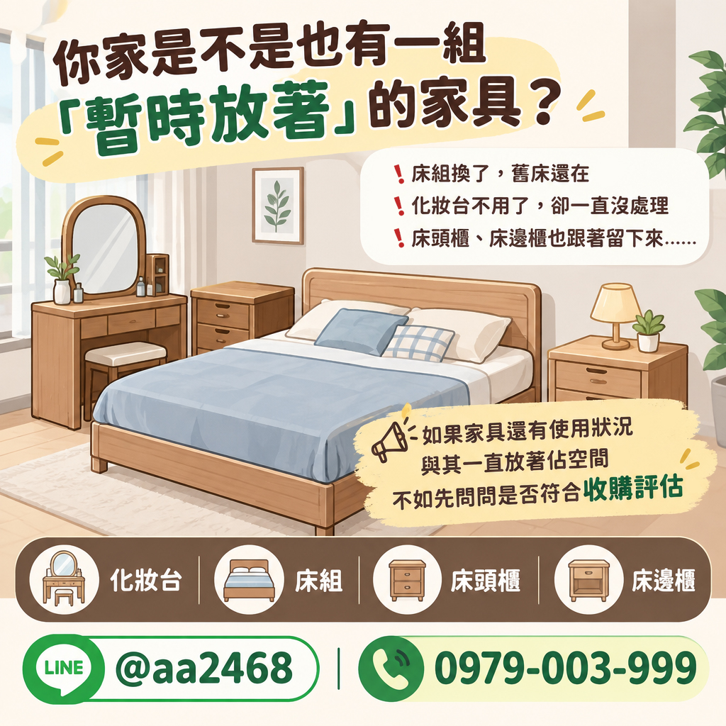 你家是不是也有一組「暫時放著」的家具？化妝台、床組、床頭櫃收購怎麼評估？0979003999 - 20250523172312-274177876.jpg(圖)