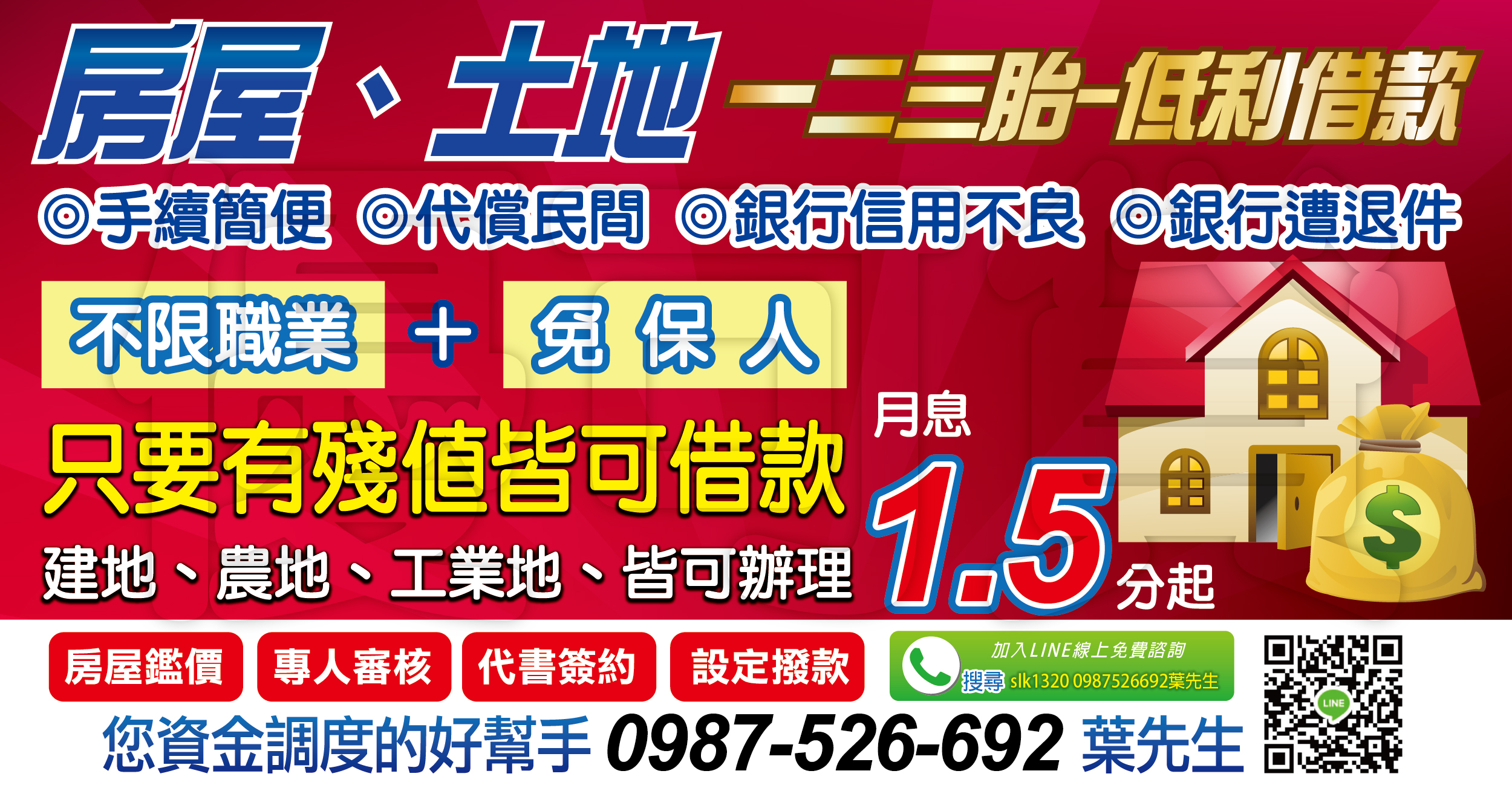 銀行貸款、房屋/不動產/轉貸/二胎/、土地貸款、代書信貸、薪轉借款 - 20230424154148-322308354.jpg(圖)